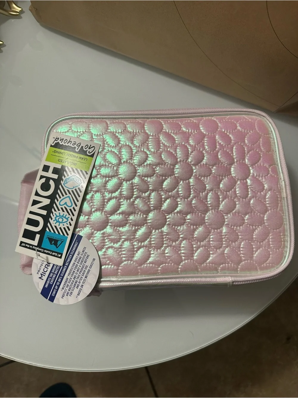 Iridescent Pink Daisies Quilted Lunch Bag With Microban Protection